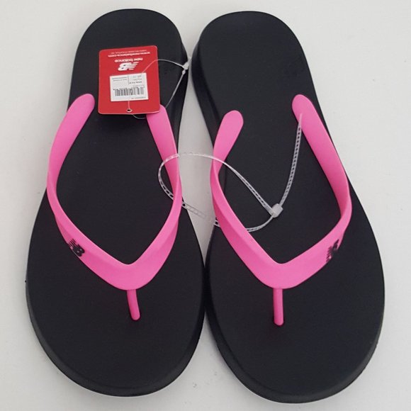 New Balance Women's  Black Pink Strap Cushion Contour Flip Flop Sandals Sz 14 - Picture 1 of 7